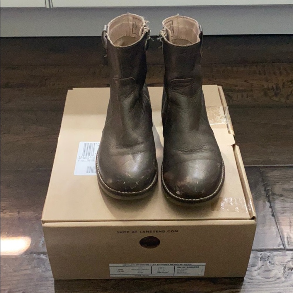 Lands End girl metallic bronze bootie boot shoe 2